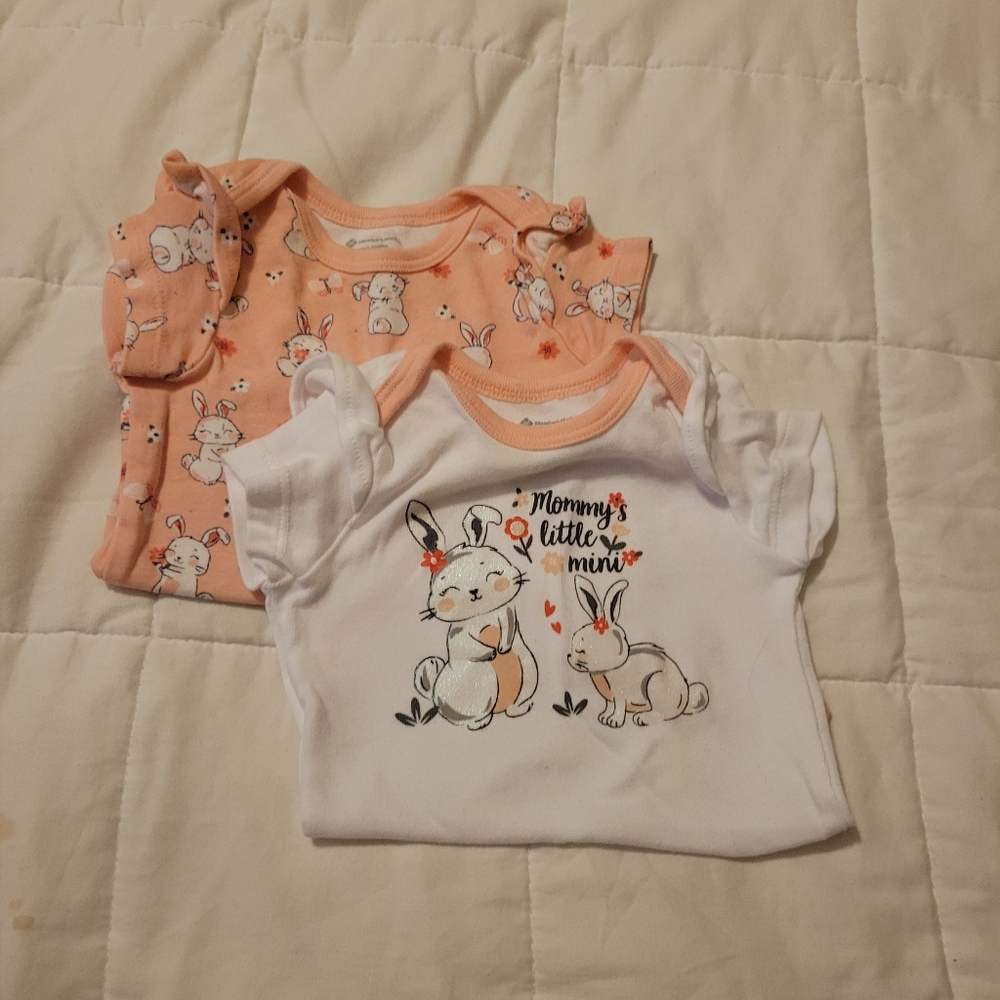 Bundle of Adorable Bunny Print Bodysuits - Peach and White